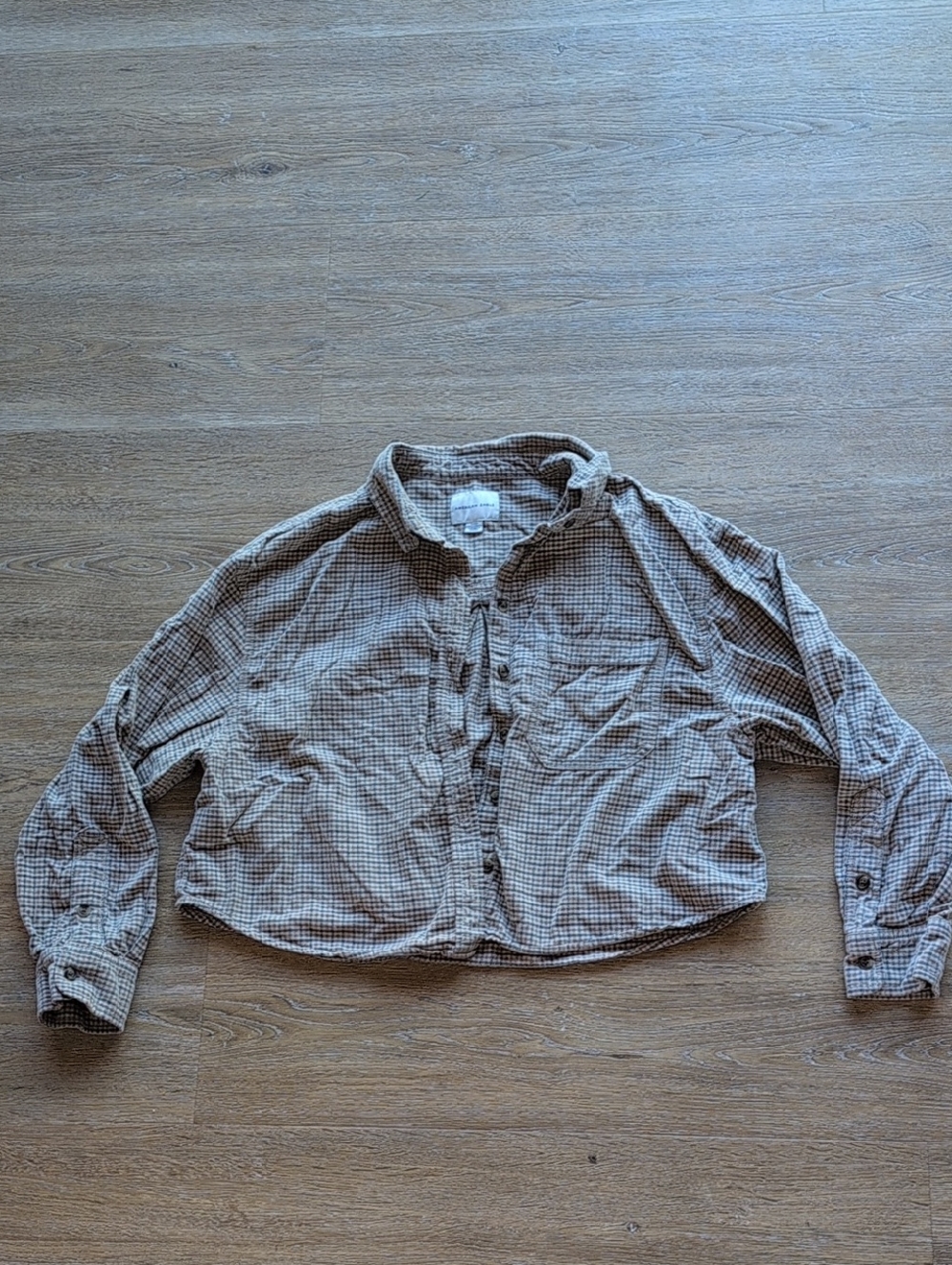 American Eagle Outfitters Cream Plaid Corduroy Button-Up, 100% Cotton